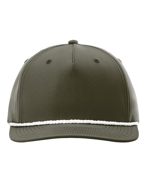 Richardson 258 Five-Panel Classic Rope Cap - Dark Olive Green/ White - front