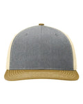 Richardson 312 Twill Back Trucker Cap - Heather Grey/ Birch/ Amber Gold - front