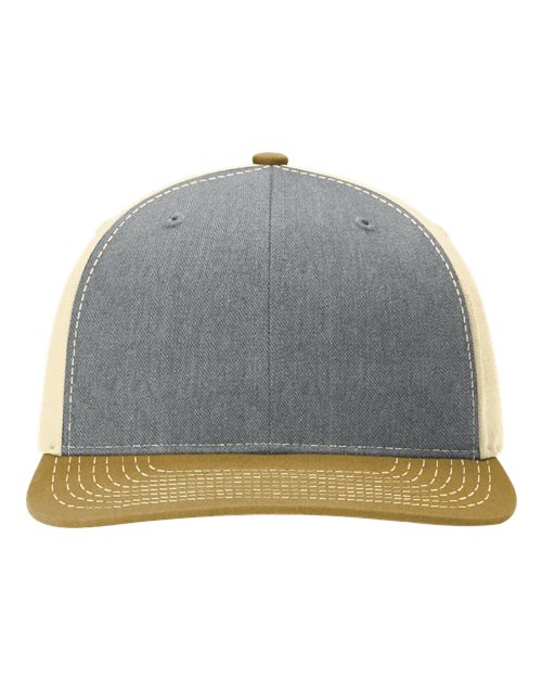 Richardson 312 Twill Back Trucker Cap - Heather Grey/ Birch/ Amber Gold - front