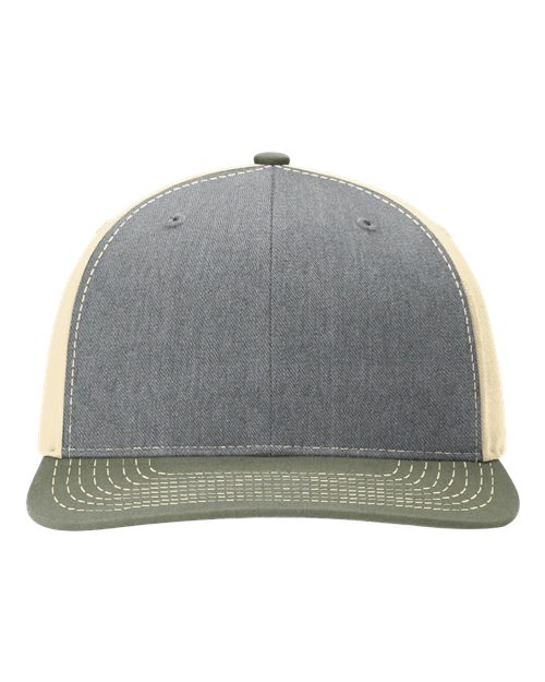 Richardson 312 Twill Back Trucker Cap - Heather Grey/ Birch/ Loden - front