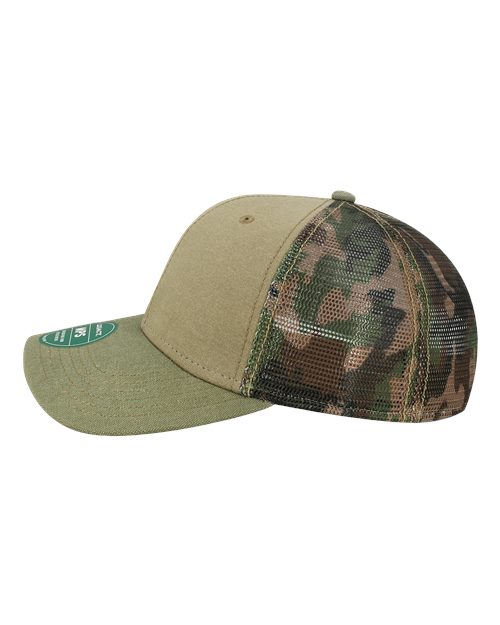 LEGACY MPS Mid-Pro Snapback Trucker Cap - Khaki/ Sage/ Camo Mesh - side
