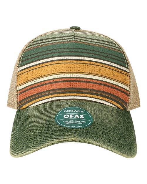 LEGACY OFAFP Old Favorite Five-Panel Trucker Cap - Green Stripe - front