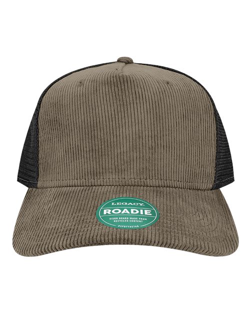 LEGACY ROADIE Five-Panel Adjustable Cap - Dark Grey Corduroy/ Black - front