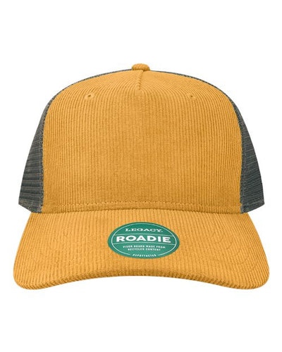 LEGACY ROADIE Five-Panel Adjustable Cap - Mustard Corduroy/ Dark Grey - front