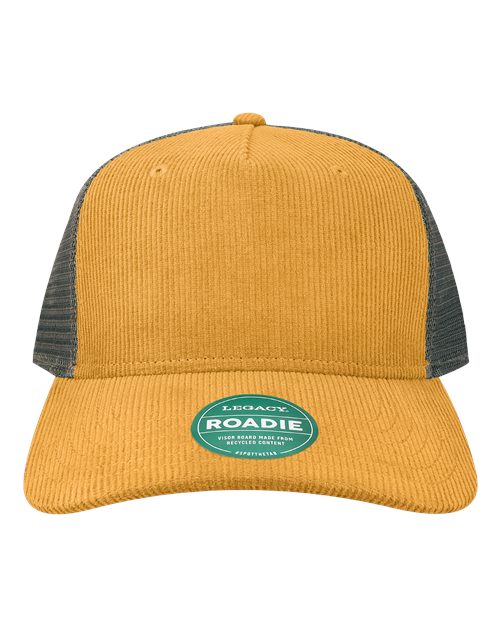 LEGACY ROADIE Five-Panel Adjustable Cap - Mustard Corduroy/ Dark Grey - front