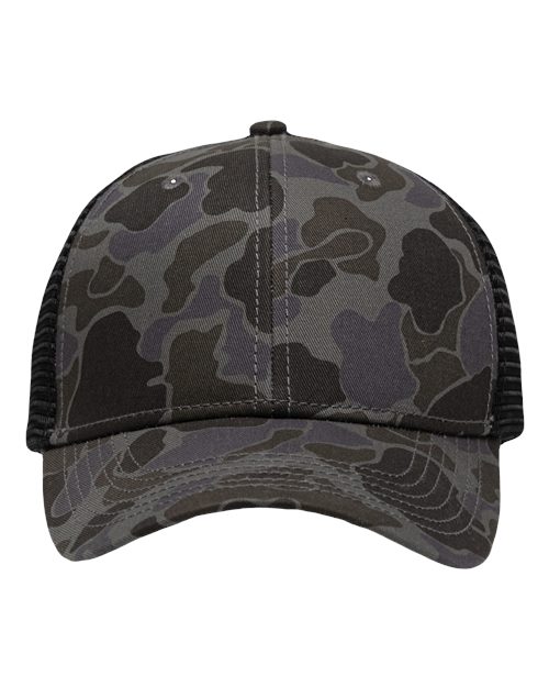 Sportsman SP1450 Traditional Lo-Pro Mesh Back Trucker Fit Cap - Chino Black Duck Camo/ Black - front