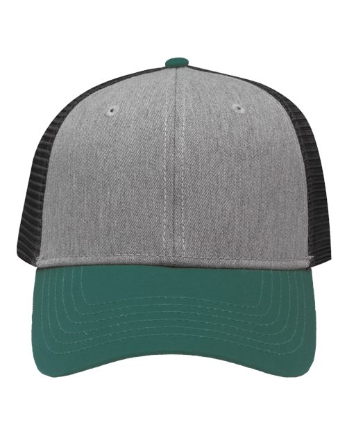 Sportsman SP1450 Traditional Lo-Pro Mesh Back Trucker Fit Cap - Heather Grey/ Charcoal/ Forest Green - front