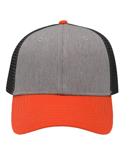 Sportsman SP1450 Traditional Lo-Pro Mesh Back Trucker Fit Cap - Heather Grey/ Charcoal/ Orange - front