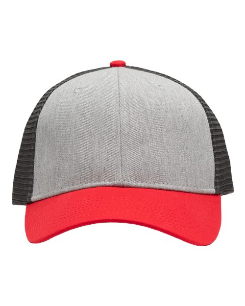 Sportsman SP1450 Traditional Lo-Pro Mesh Back Trucker Fit Cap - Heather Grey/ Charcoal/ Red - front