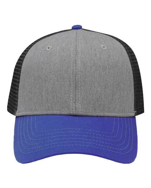Sportsman SP1450 Traditional Lo-Pro Mesh Back Trucker Fit Cap - Heather Grey/ Charcoal/ Royal - front
