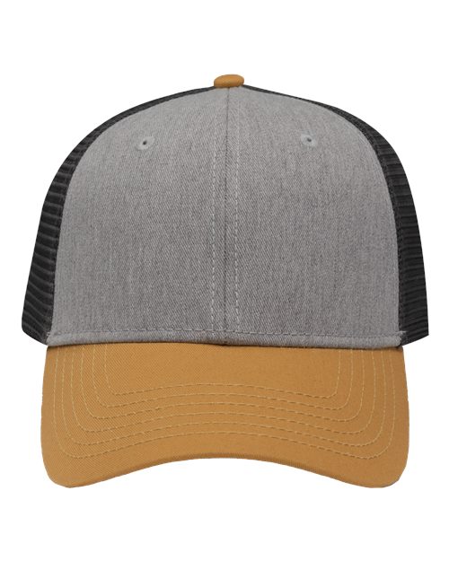 Sportsman SP1450 Traditional Lo-Pro Mesh Back Trucker Fit Cap - Heather Grey/ Charcoal/ Vegas Gold - front