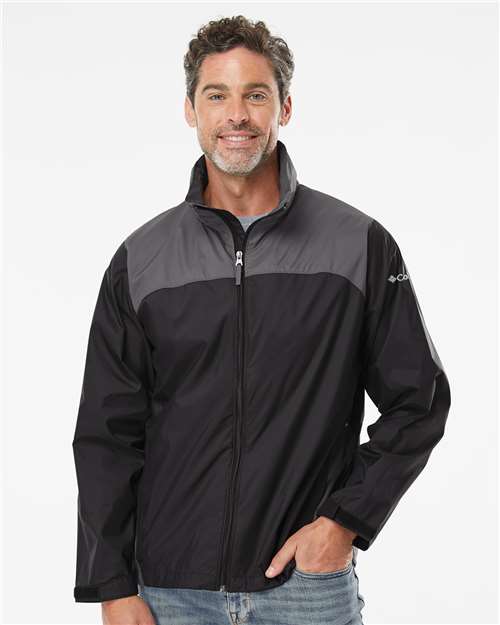Columbia 212476 Men's Glennaker Lake II Rain Jacket - Black/ City Grey - model front