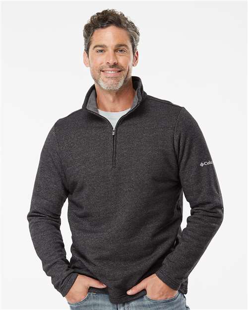 Columbia 212487 Men's Great Hart Mountain III Half-Zip Pullover - Black Heather - model front