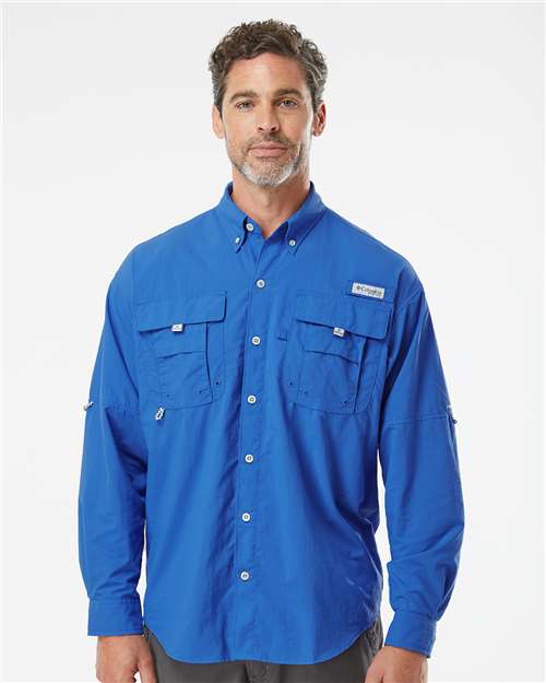Columbia 212463 Men's PFG Bahama II Shirt - Vivid Blue - model front