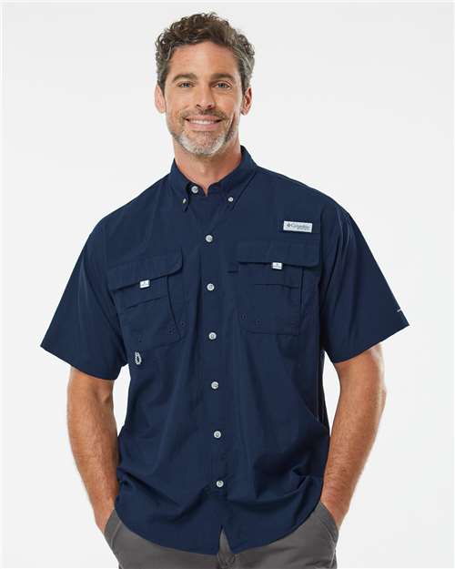 Columbia 212464 Men's PFG Bahama II Short Sleeve Shirt - Collegiate Navy - model front