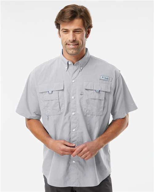 Columbia 212464 Men's PFG Bahama II Short Sleeve Shirt - Cool Grey - model front