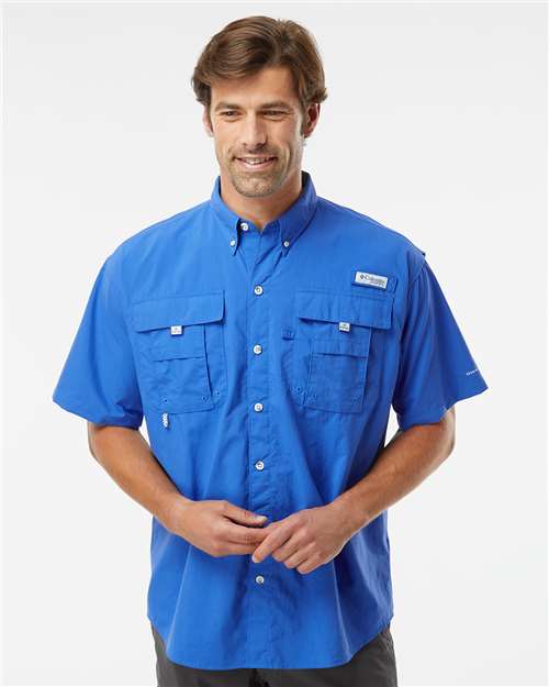 Columbia 212464 Men's PFG Bahama II Short Sleeve Shirt - Vivid Blue - model front