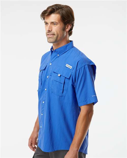 Columbia 212464 Men's PFG Bahama II Short Sleeve Shirt - Vivid Blue - model side