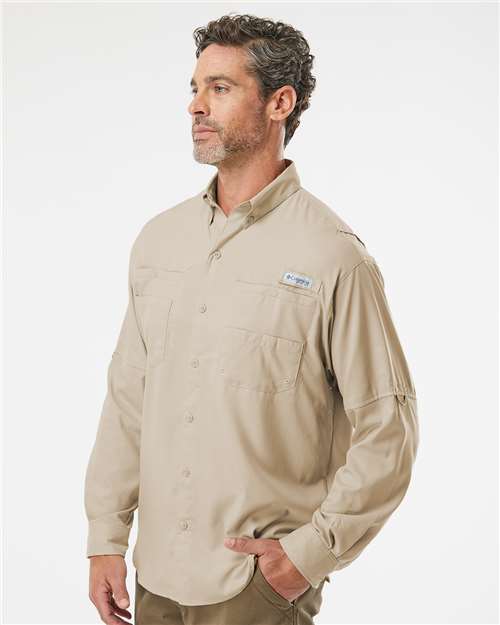 Columbia 212467 Men's PFG Tamiami II Shirt - Fossil - model side