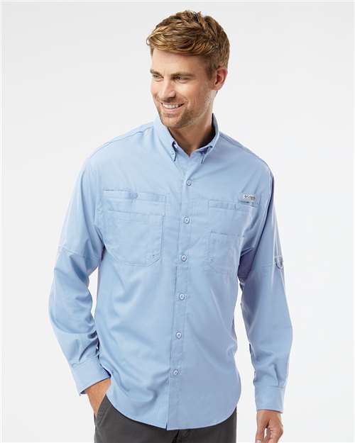 Columbia 212467 Men's PFG Tamiami II Shirt - Sail - model front