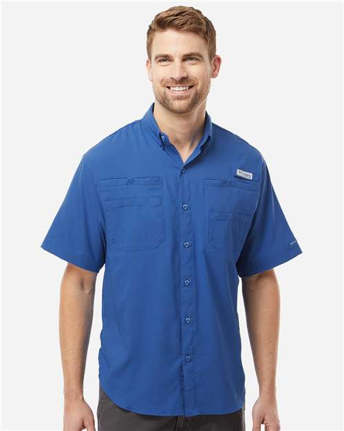 Columbia 212468 Men's PFG Tamiami II Short Sleeve Shirt - Vivid Blue - model front