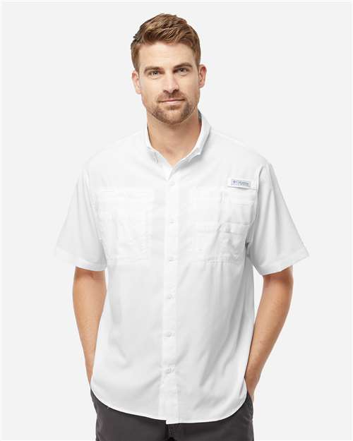 Columbia 212468 Men's PFG Tamiami II Short Sleeve Shirt - White - model front