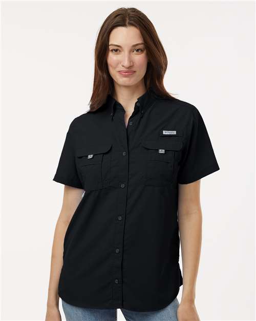 Columbia 212473 Women's PFG Bahama Short Sleeve Shirt - Black - model front