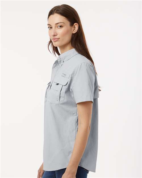 Columbia 212473 Women's PFG Bahama Short Sleeve Shirt - Cool Grey - model side