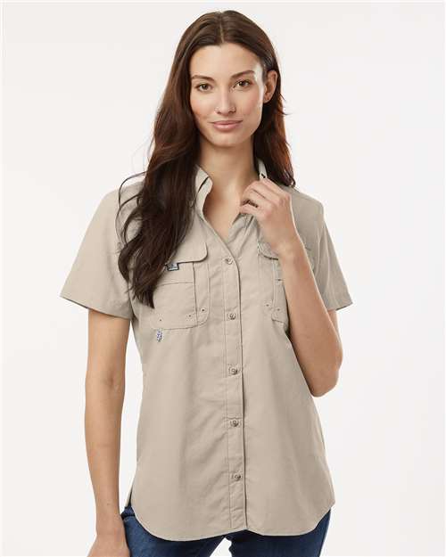 Columbia 212473 Women's PFG Bahama Short Sleeve Shirt - Fossil - model front