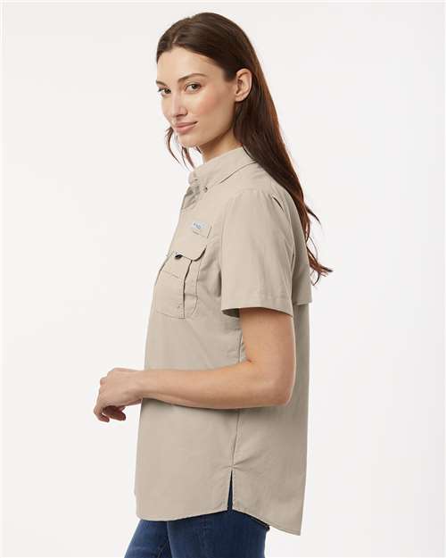 Columbia 212473 Women's PFG Bahama Short Sleeve Shirt - Fossil - model side