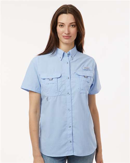 Columbia 212473 Women's PFG Bahama Short Sleeve Shirt - Sail - model front