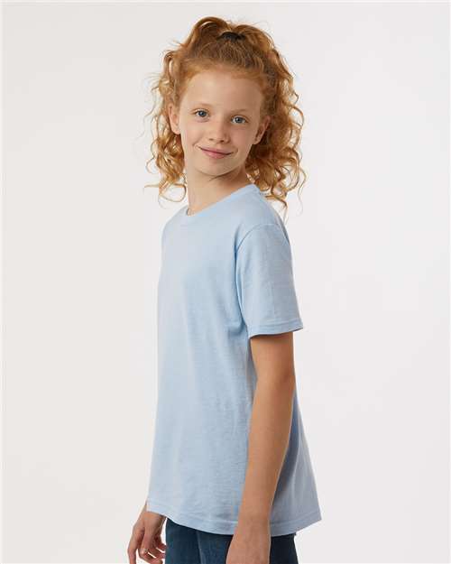 Tultex 235 Youth Fine Jersey T-Shirt - Baby Blue - model side