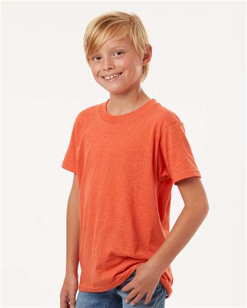 Tultex 235 Youth Fine Jersey T-Shirt - Heather Orange - model side