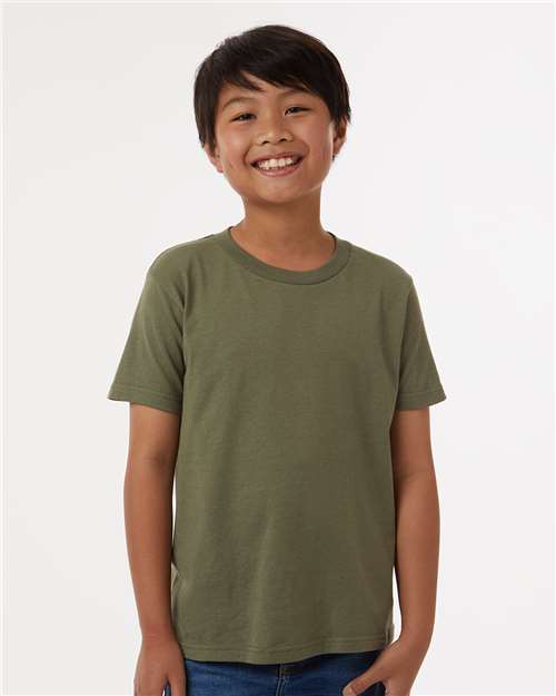 Tultex 235 Youth Fine Jersey T-Shirt - Military Green - model front