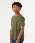 Tultex 235 Youth Fine Jersey T-Shirt - Military Green - model side