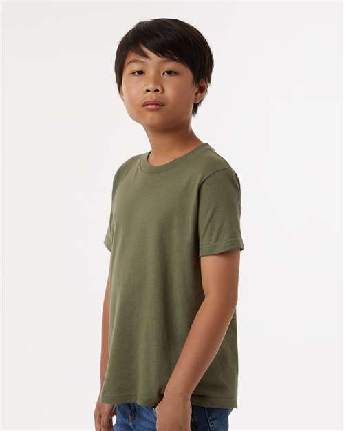 Tultex 235 Youth Fine Jersey T-Shirt - Military Green - model side