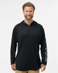 Columbia 212482 Men's PFG Terminal Tackle Hooded Long Sleeve T-Shirt - Black/ Cool Grey - model front