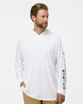 Columbia 212482 Men's PFG Terminal Tackle Hooded Long Sleeve T-Shirt - White/ Nightshade - model front