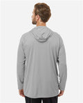 Columbia 212482 Men's PFG Terminal Tackle Hooded Long Sleeve T-Shirt - Cool Grey/ Vivid Blue - model back