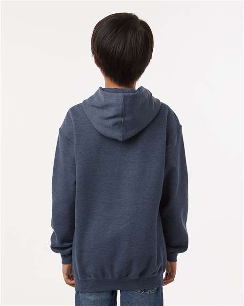 Tultex 320Y Youth Hooded Sweatshirt - Heather Denim - model back