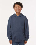 Tultex 320Y Youth Hooded Sweatshirt - Heather Denim - model front