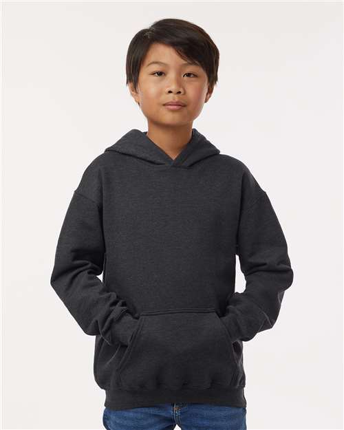Tultex 320Y Youth Hooded Sweatshirt - Heather Graphite - model front