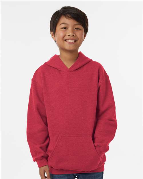 Tultex 320Y Youth Hooded Sweatshirt - Heather Red - model front