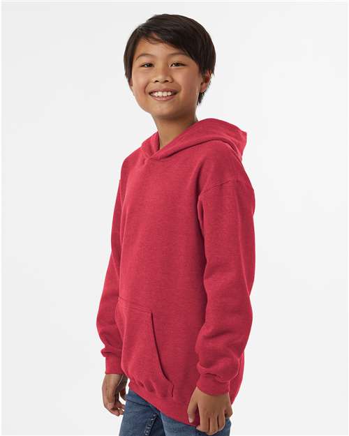 Tultex 320Y Youth Hooded Sweatshirt - Heather Red - model side