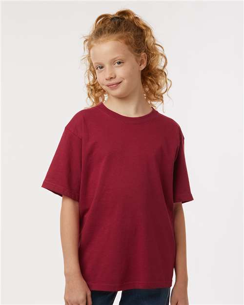 M&O 4850 Youth Gold Soft Touch T-Shirt - Cardinal Red - model front
