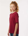 M&O 4850 Youth Gold Soft Touch T-Shirt - Cardinal Red - model side