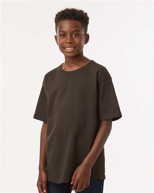M&O 4850 Youth Gold Soft Touch T-Shirt - Chocolate - model front