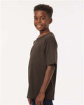 M&O 4850 Youth Gold Soft Touch T-Shirt - Chocolate - model side