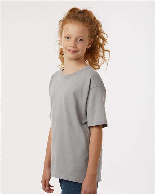 M&O 4850 Youth Gold Soft Touch T-Shirt - Gravel - model side