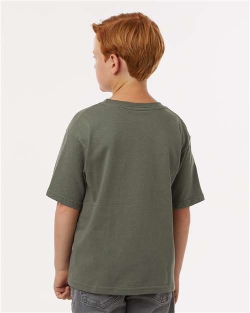 M&O 4850 Youth Gold Soft Touch T-Shirt - Military Green - model back